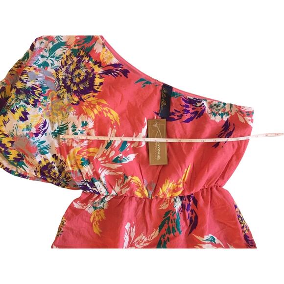 Francescas One Shoulder Floral Print Coral Dress Size Medium - Picture 4 of 7